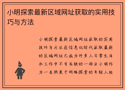 小明探索最新区域网址获取的实用技巧与方法